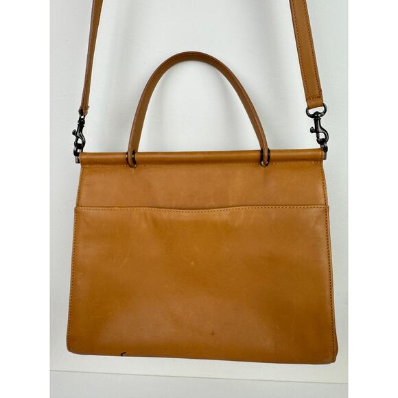 Vintage COACH Handbag Tan Leather Inner Pocket Magnetic Top Handle Crossbody Bag - Picture 5 of 15